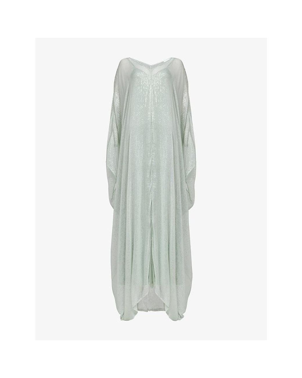 eem Gray Striped V-Neck Metallic-Woven Kaftan