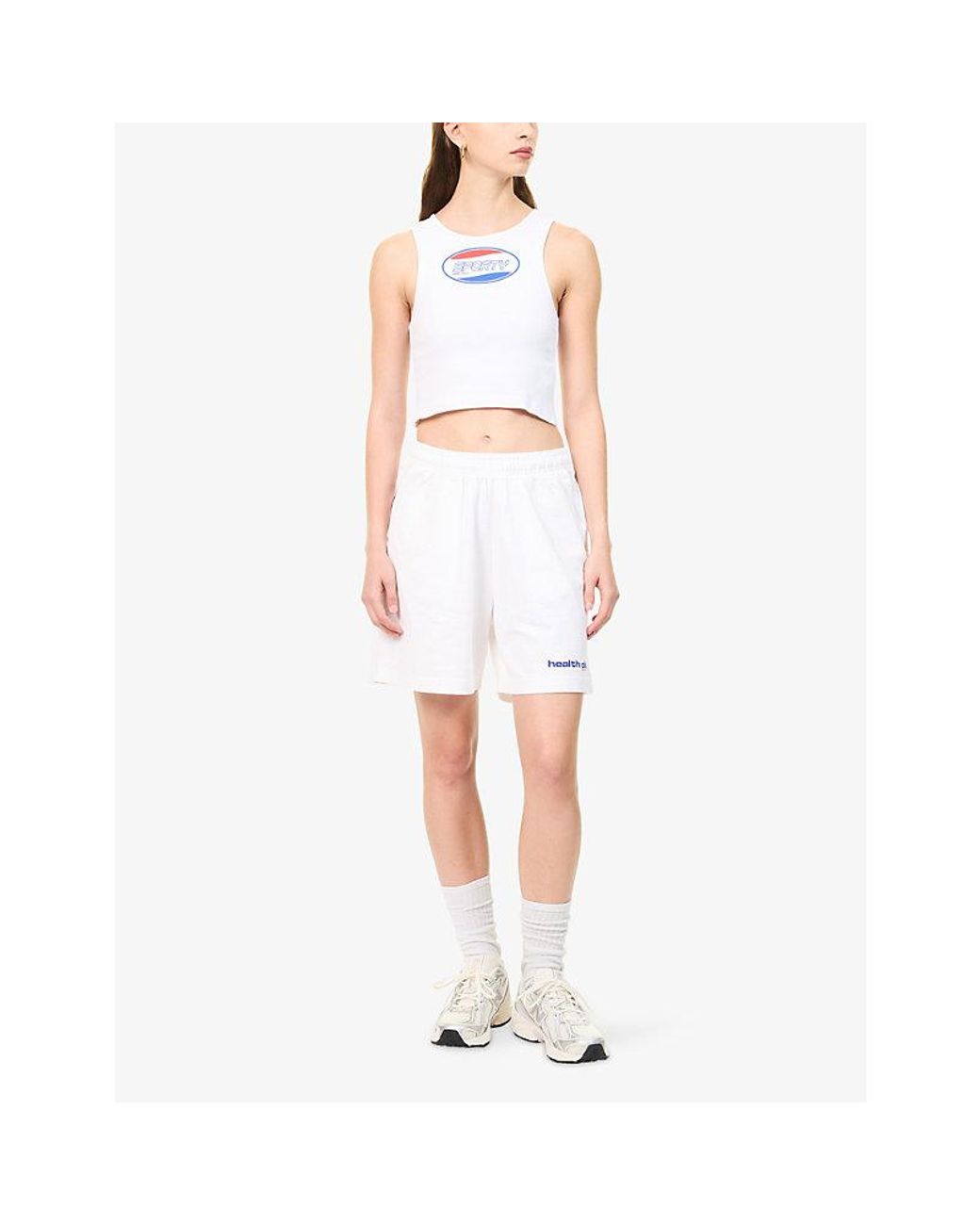Sporty & Rich White Britney Logo-Print Cotton Tank Top
