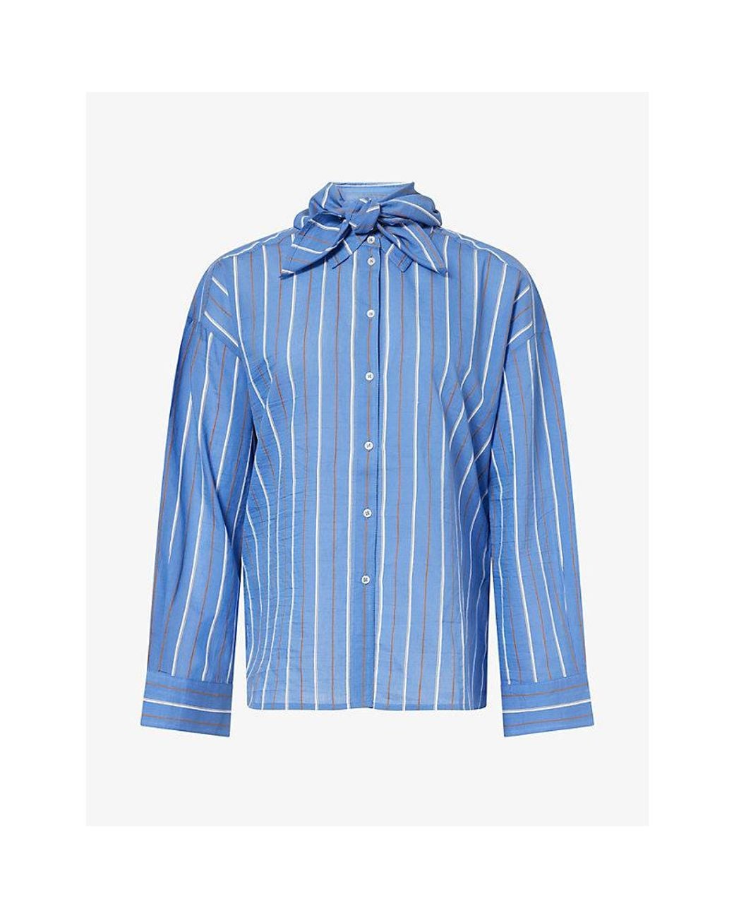 ME+EM Blue Striped Scarf Cotton-Blend Shirt