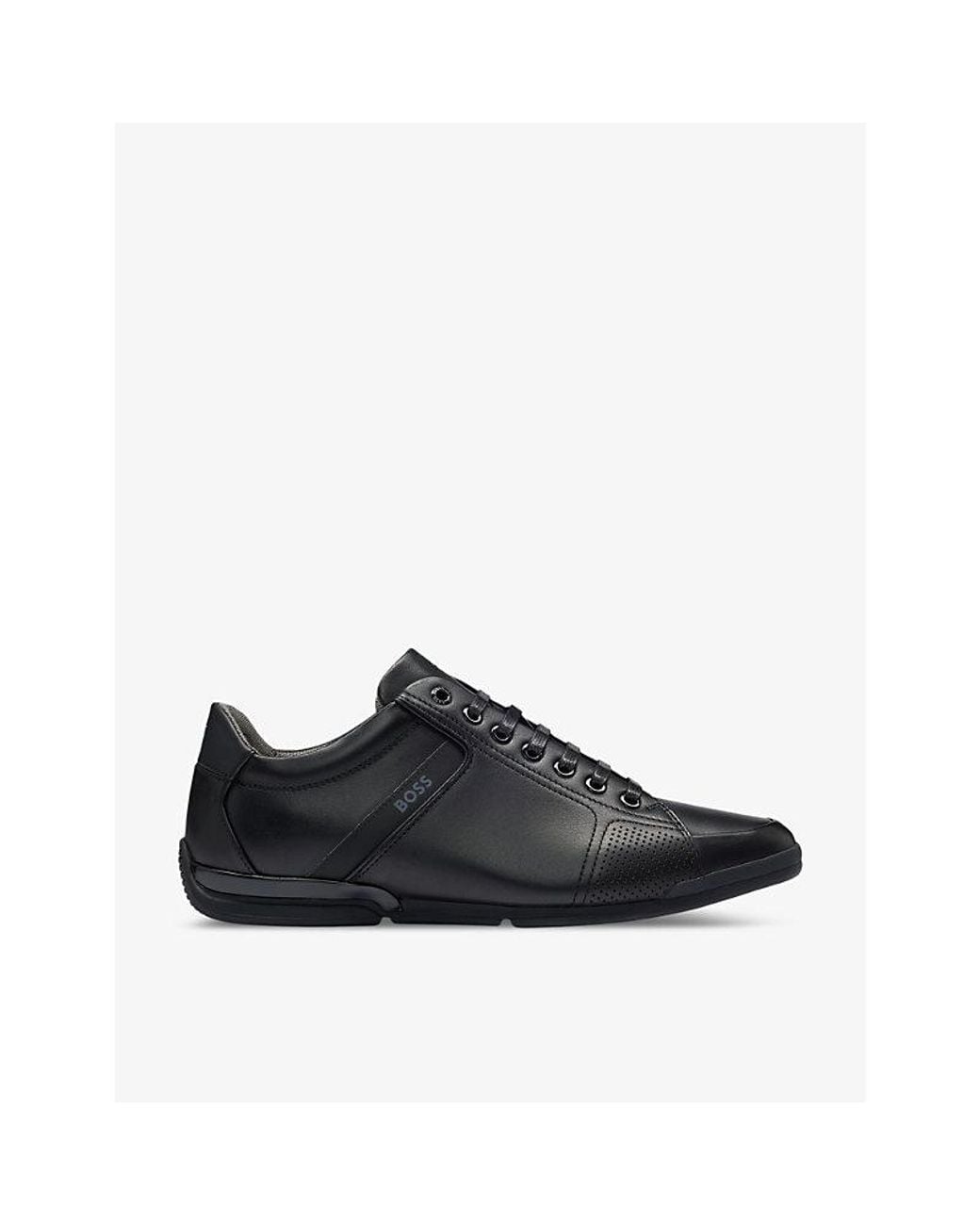 Boss Black Logo-Emed Lace-Up Leather Low-Top Trainers for men