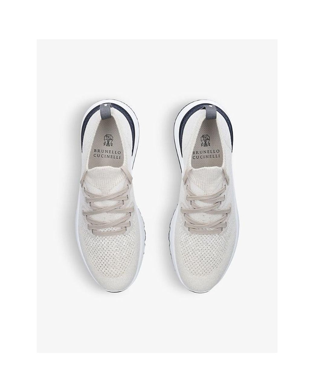 Brunello Cucinelli White Brand-Embossed Pull-Tab Knitted Low-Top Trainers for men