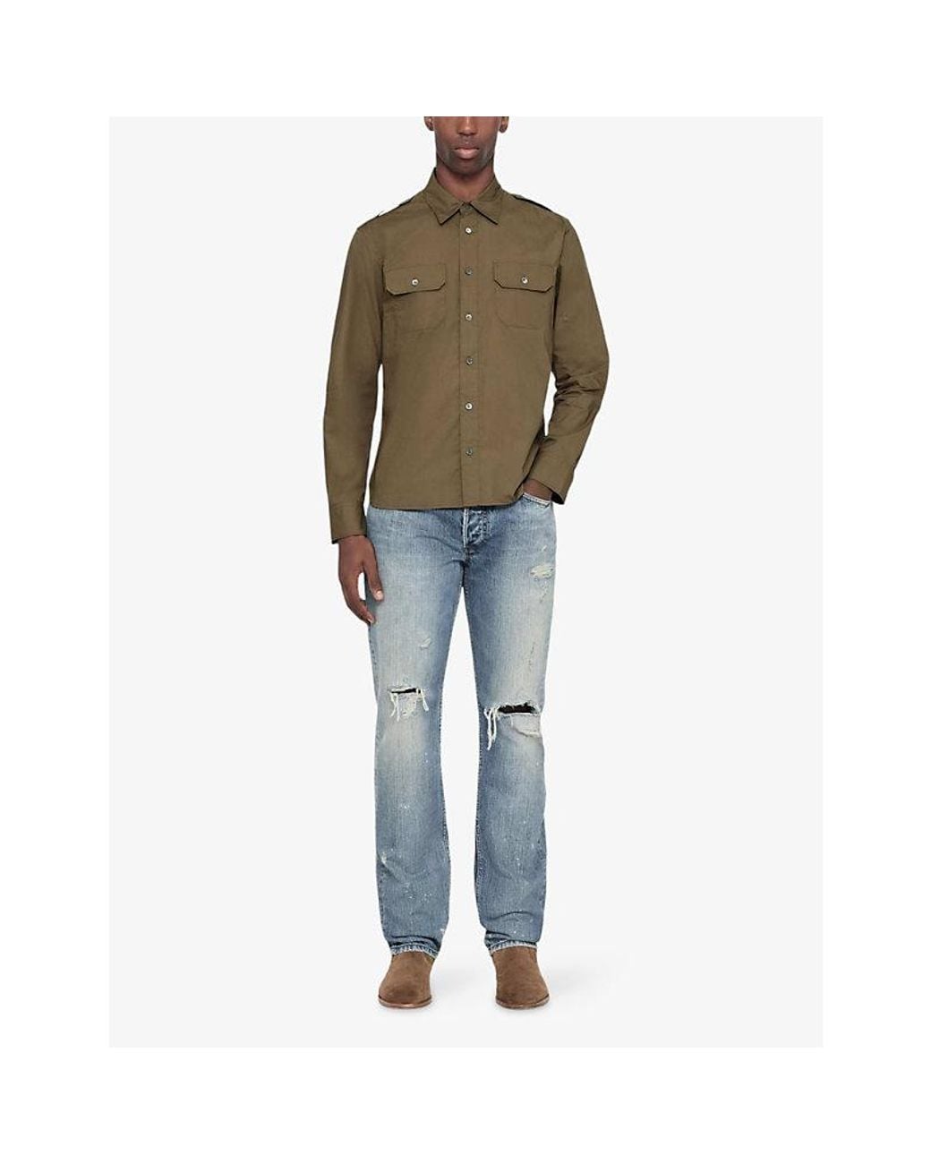 AllSaints Green West Slim-Fit Cotton-Poplin Shirt for men