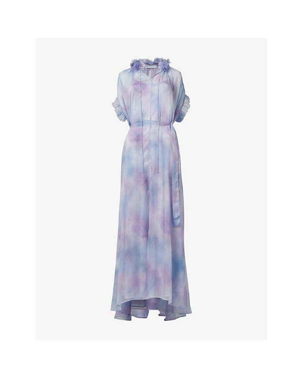 eem Purple Tie-Neck Abstract-Pattern Chiffon Maxi Dress