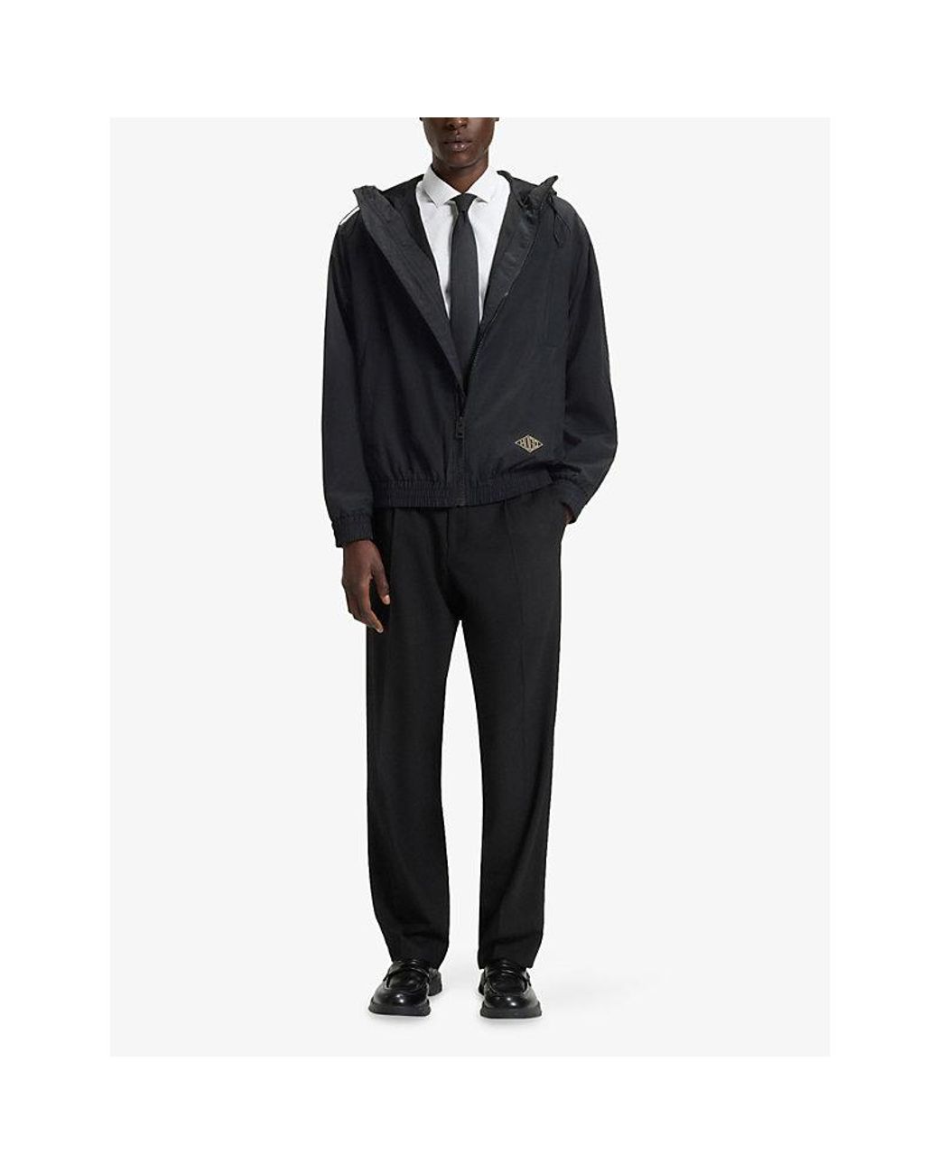 HUGO Black Logo-Print Regular-Fit Windbreaker Jacket for men