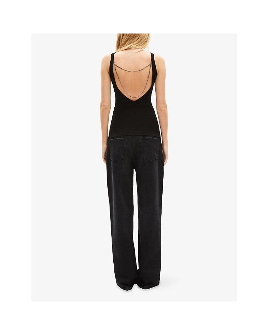 The Kooples Black Sleeveless Chain-Embellished Stretch-Woven Top