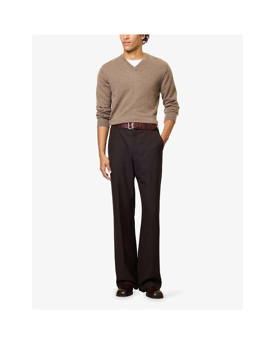 Sunspel Brown V-Neck Cashmere Jumper for men