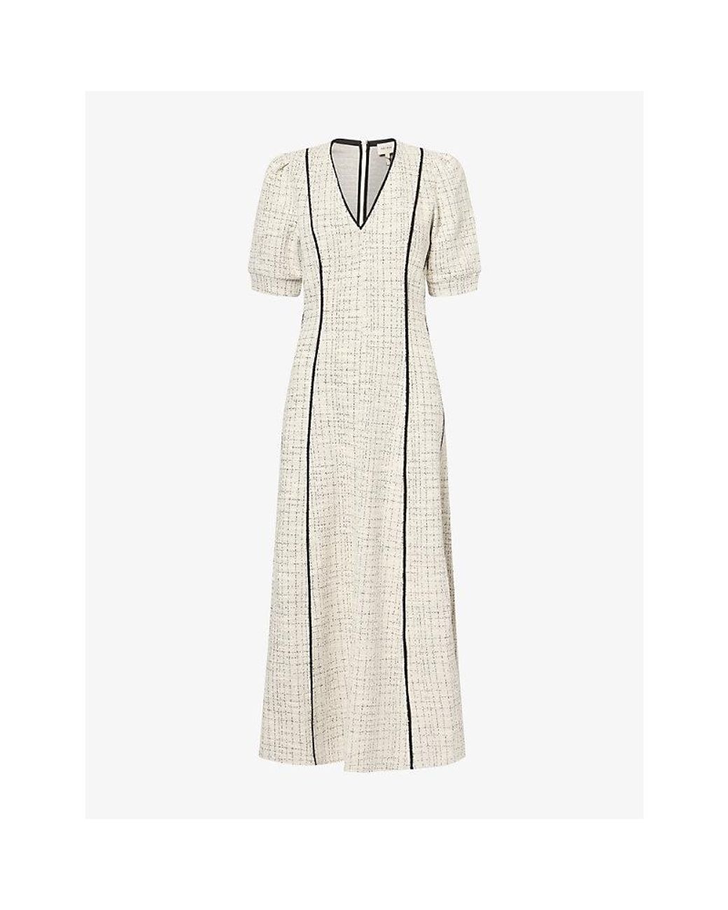 ME+EM Natural V-Neck Fit-And-Flare Tweed-Jersey Maxi Dress