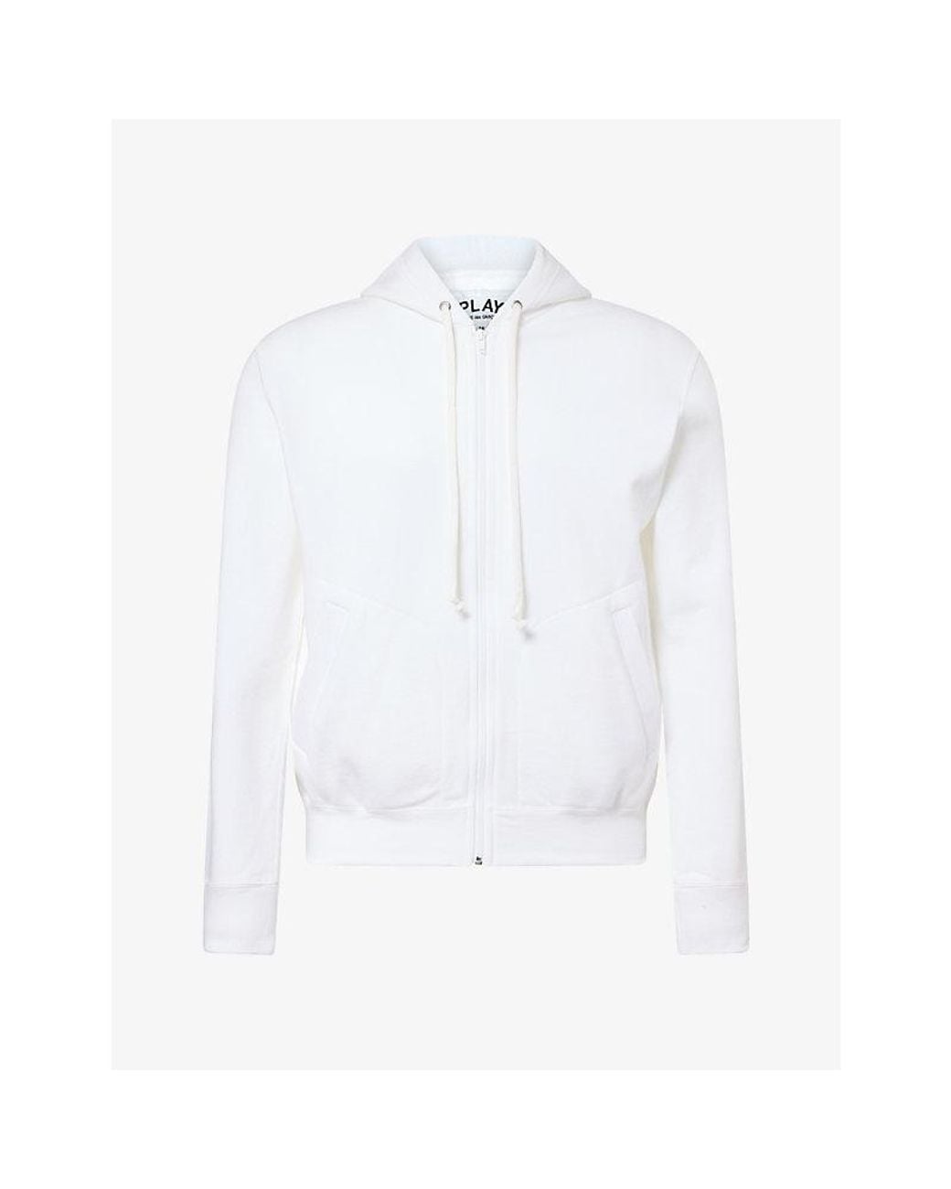 COMME DES GARÇONS PLAY White Zip-Up Heart-Motif Back Jersey Hoody for men