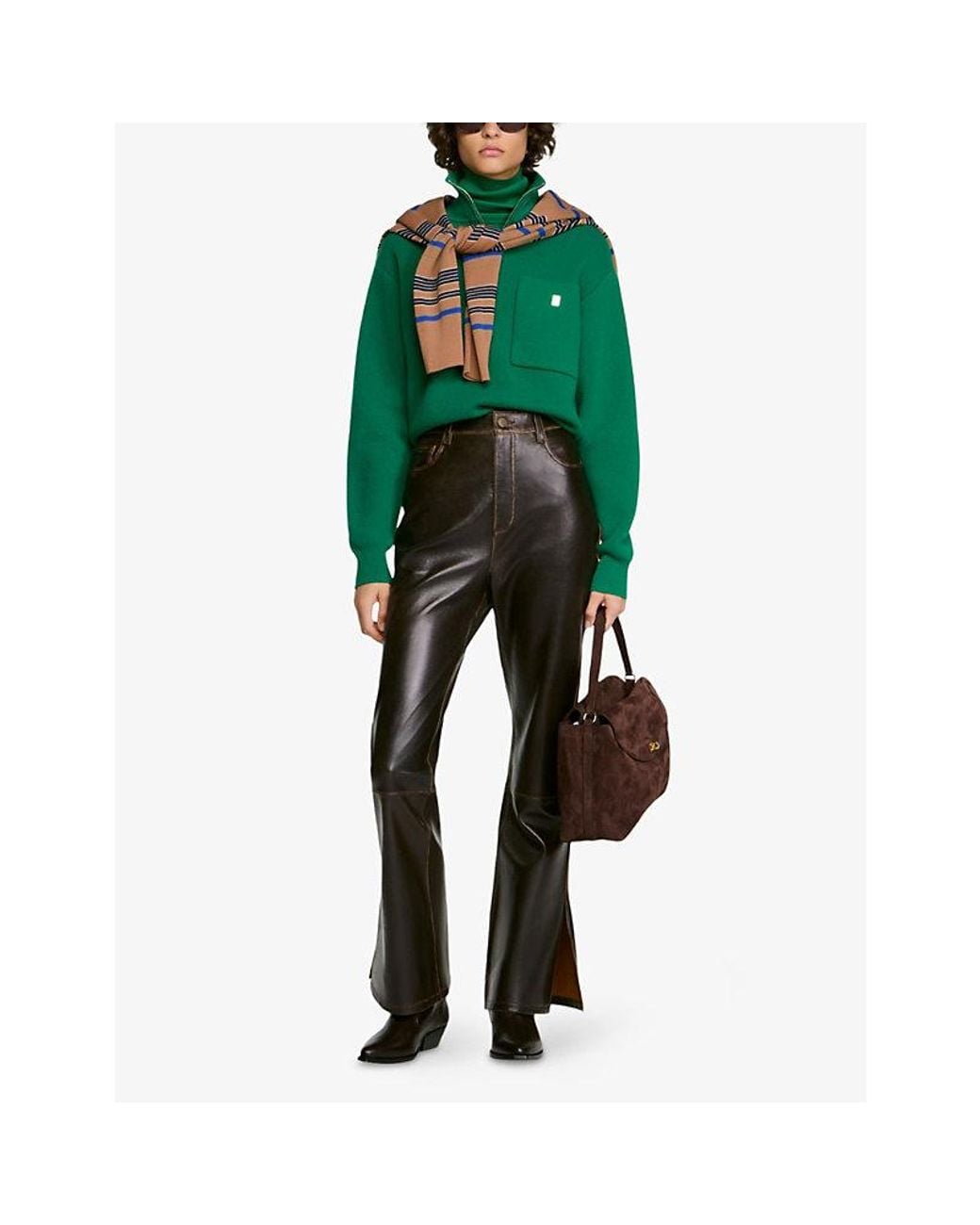 Sandro Green Zip-Neck Wool And Cashmere-Blend Jumper