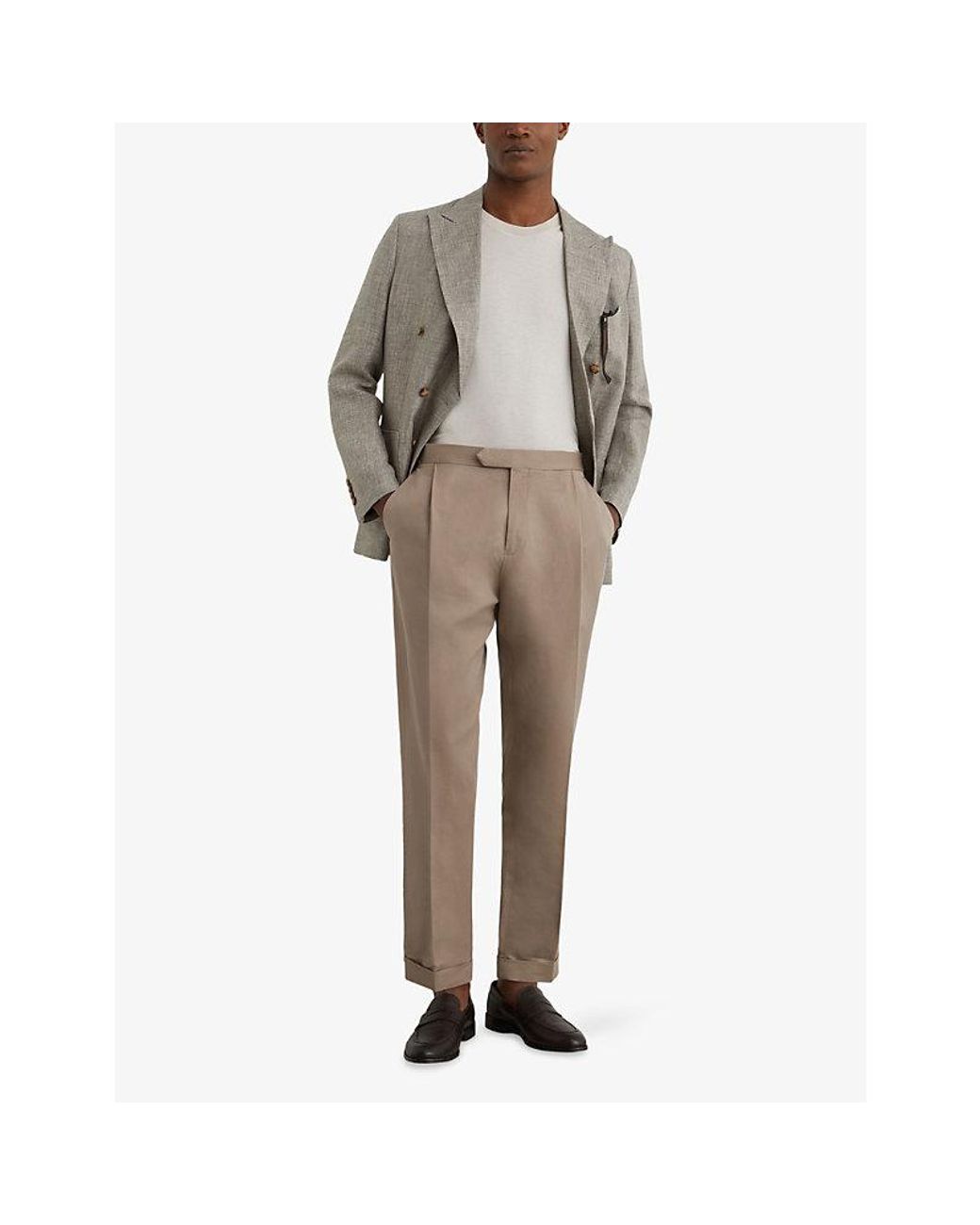 Reiss Natural Com Tapered-Leg Cotton-Blend Trousers for men