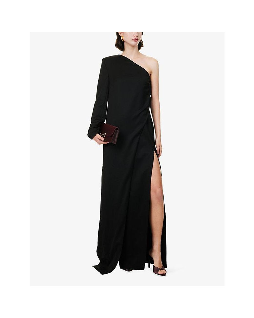 Camilla & Marc Black Ciran Asymmetric Wool Maxi Dress
