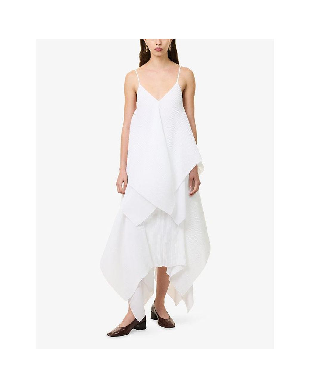 J.W. Anderson White Pleated V-Neck Woven Top