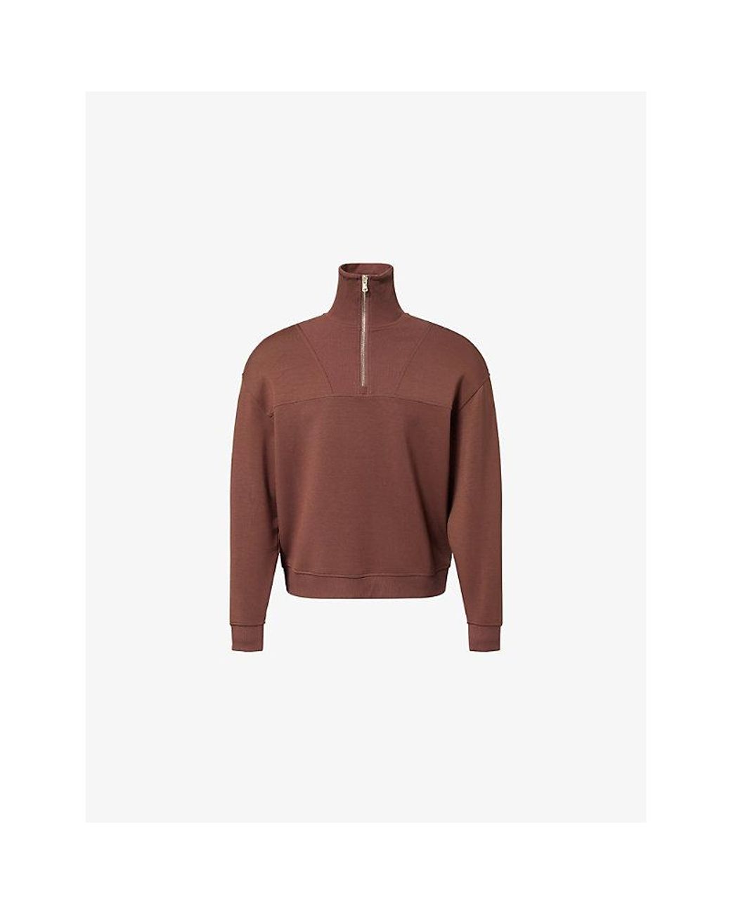 Now You Live Brown Rutland High-Neck Stretch-Woven Sweatshirt