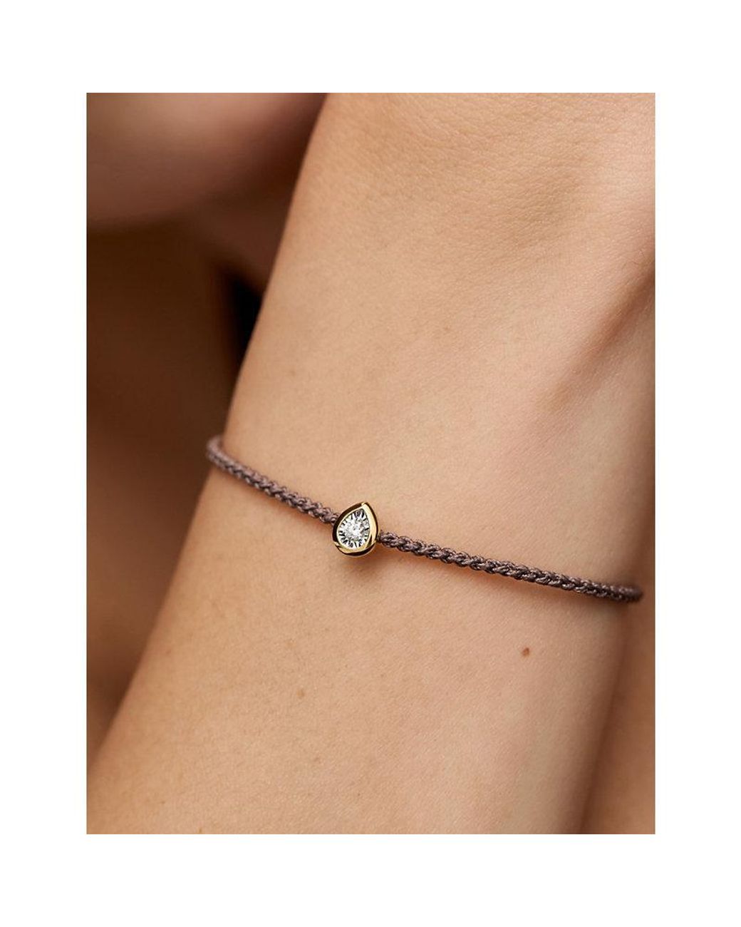 Monica Vinader White Pear Solitaire 18Ct Vermeil 0.06Ct Lab Grown Diamond Cord Bracelet