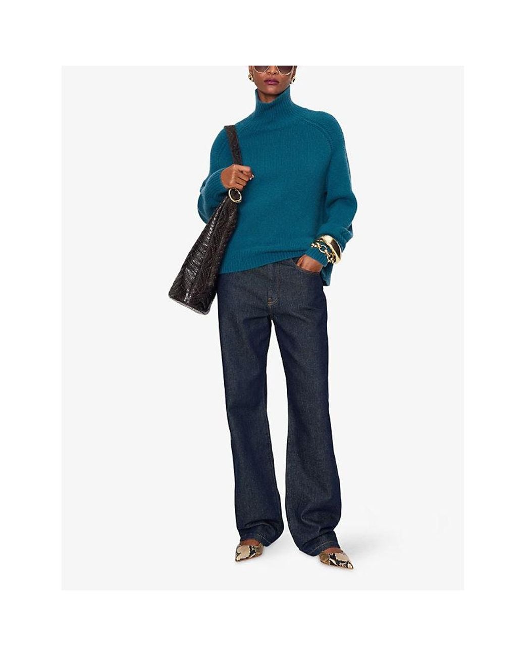 Joseph Blue Tilly High-Neck Cashmere Jumper