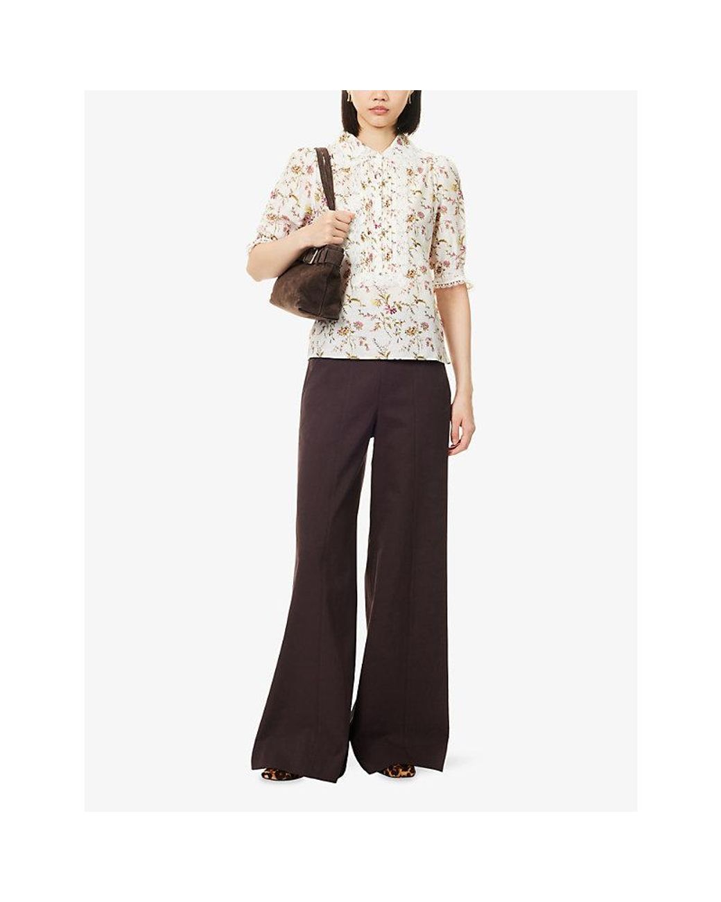 ME+EM Brown High-Waist Wide-Leg Cotton-Blend Trousers