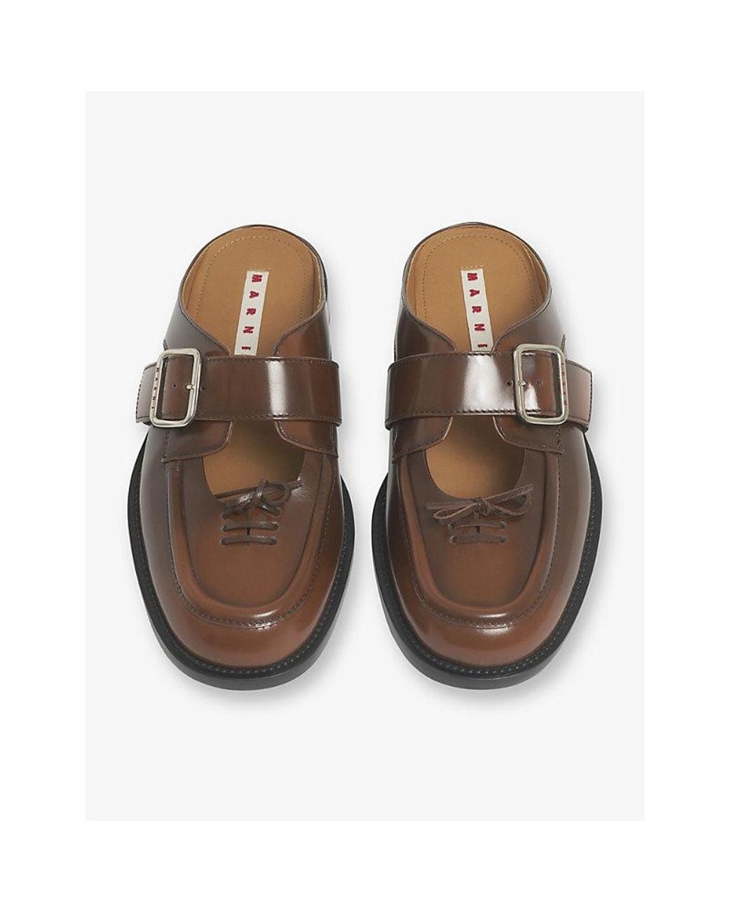 Marni Brown Bambi Buckle Leather Sabot Mules