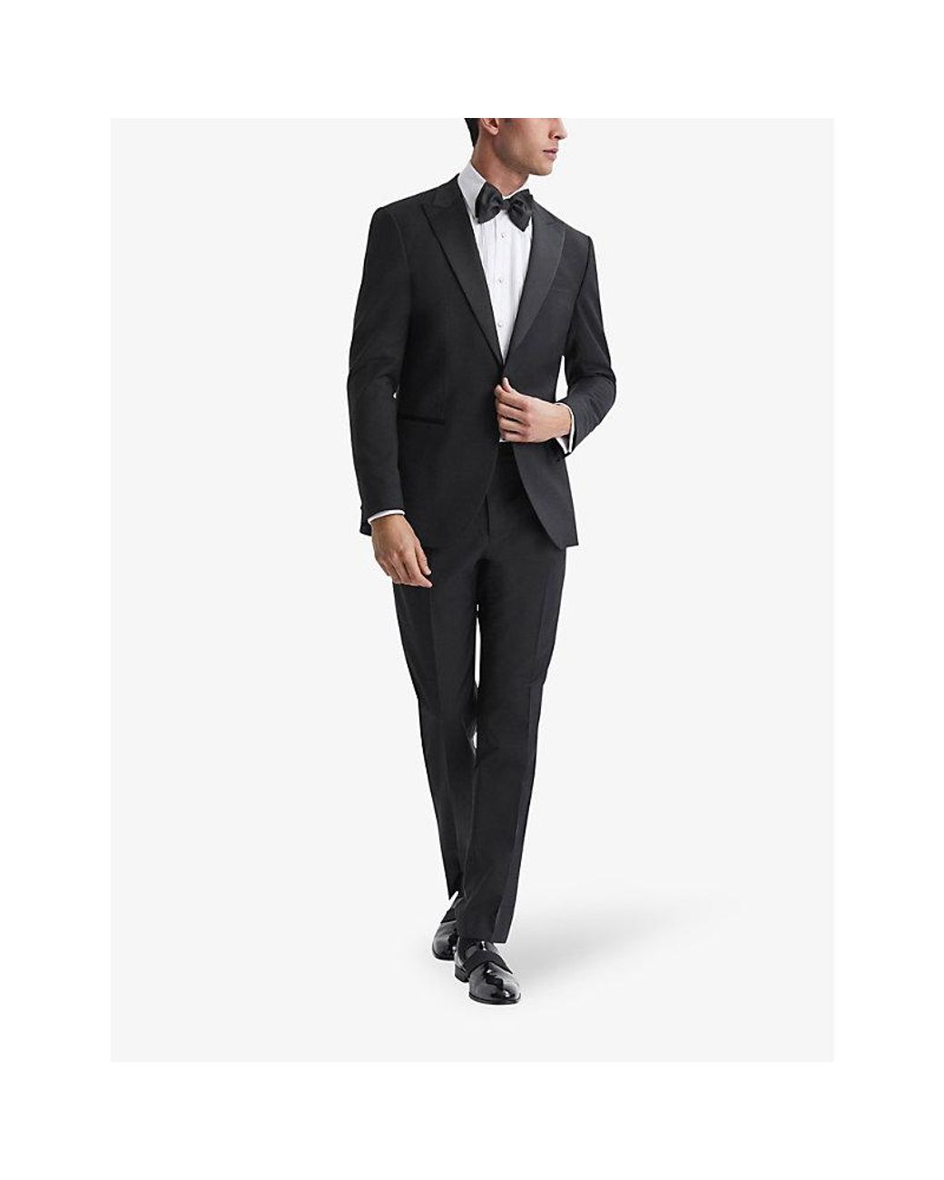 Reiss Poker Slim-fit Satin-trim Stretch-wool Blend Tuxedo Trousers in Black  for Men | Lyst