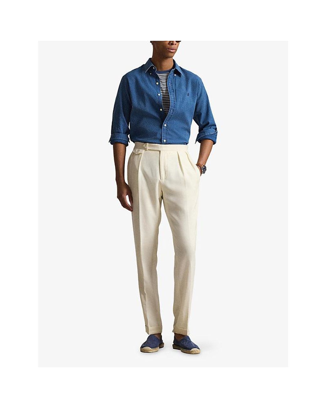 Polo Ralph Lauren Blue Logo-Embroidered Custom-Fit Cotton-Seersucker Shirt for men