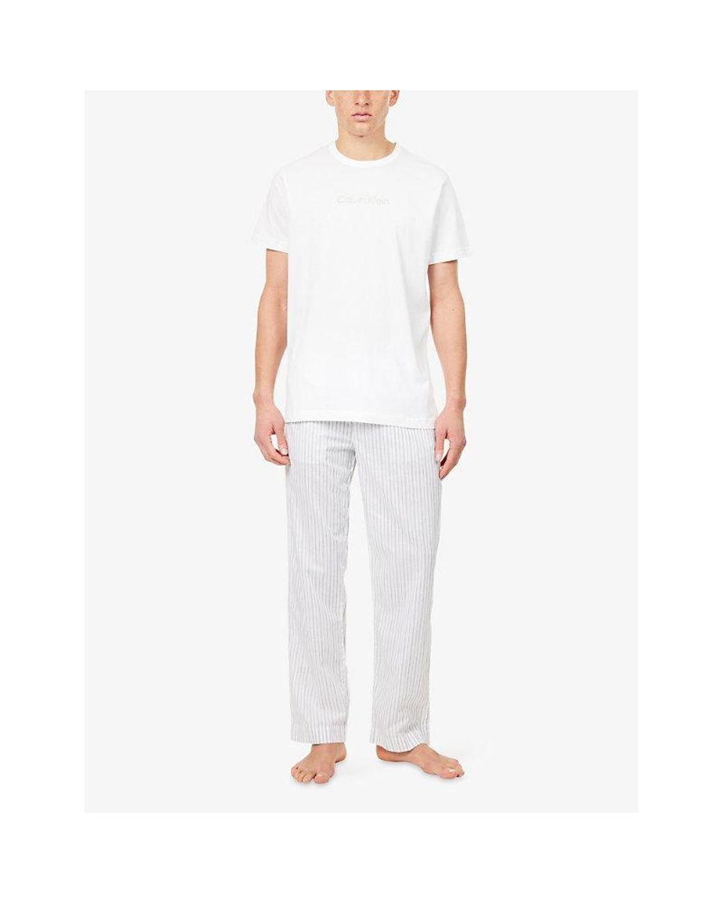 Calvin Klein White Brand-Embroidery Crewneck Cotton-Jersey T-Shirt for men