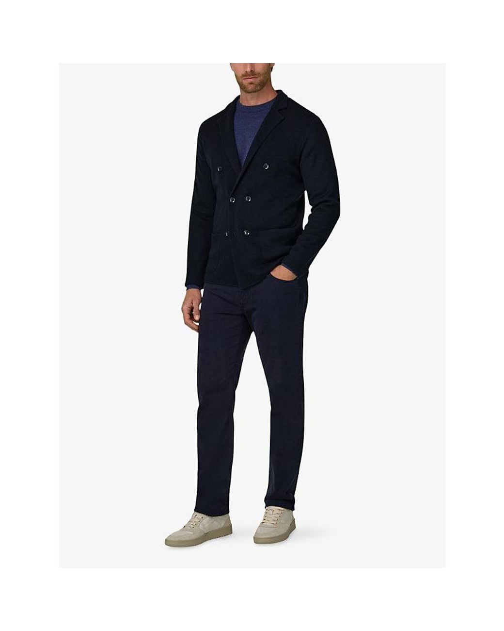 Boggi Blue Double-Breasted Regular-Fit Merino Wool Jacket for men