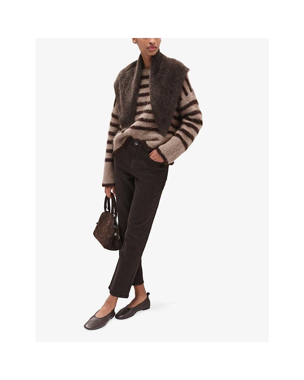 The White Company Brown Striped Relaxed-Fit Wool-Blend Jumper