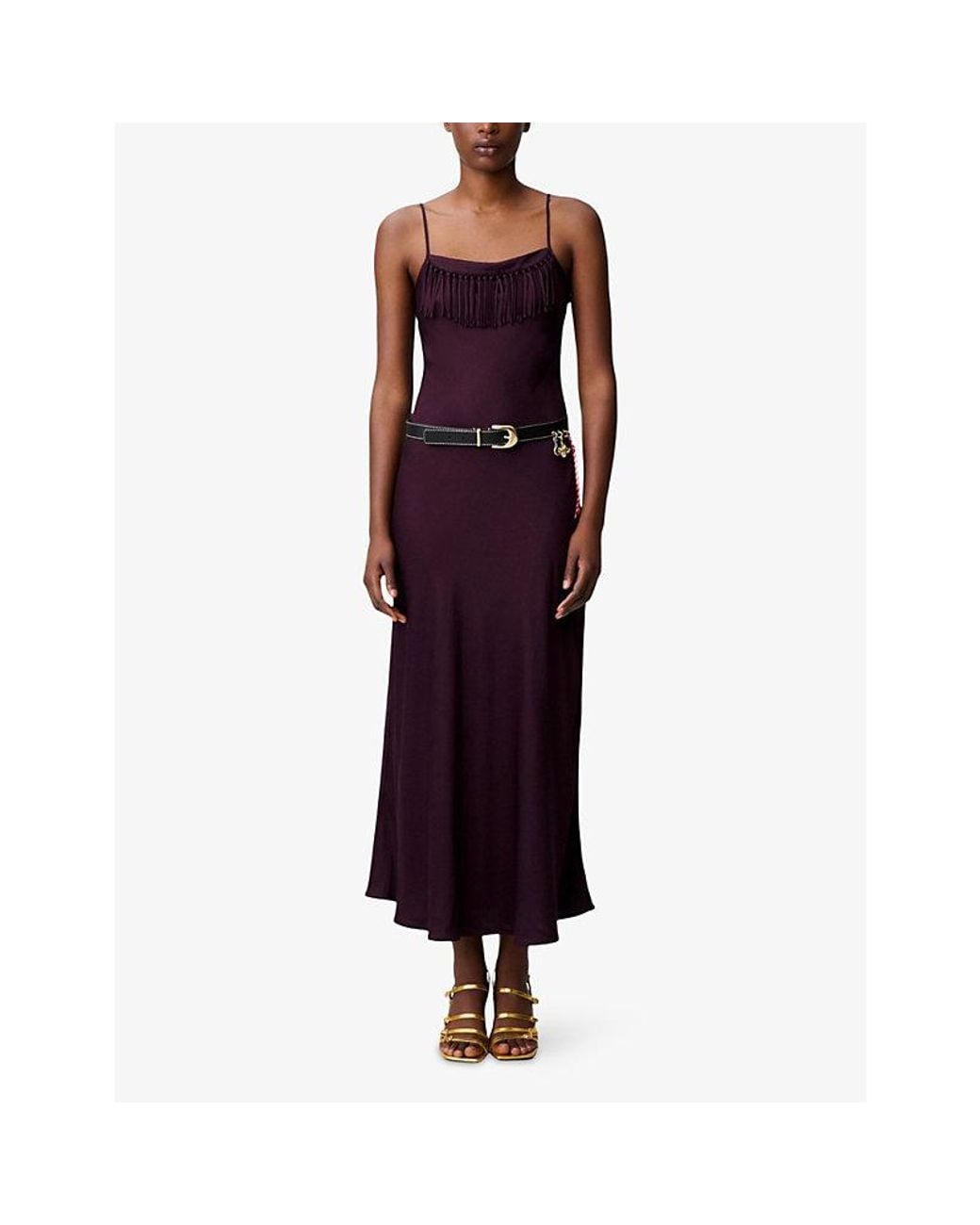 Claudie Pierlot Purple Sleeveless Square-Neck Satin Maxi Dress