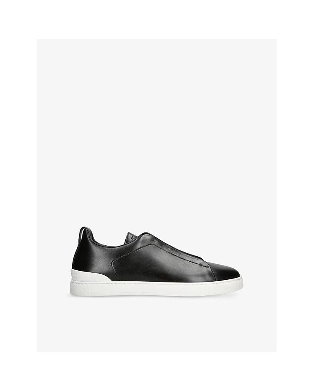 Zegna Black Triple Stitch Leather Low-Top Trainers for men