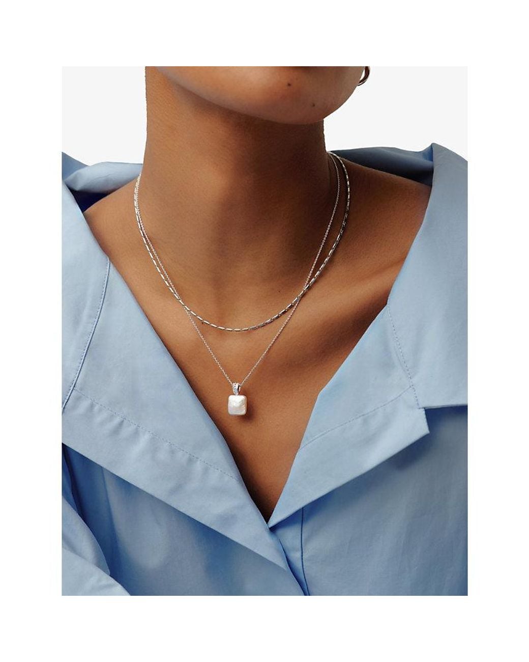 Missoma White Square Pearl Baya Sterling- Pendant Necklace