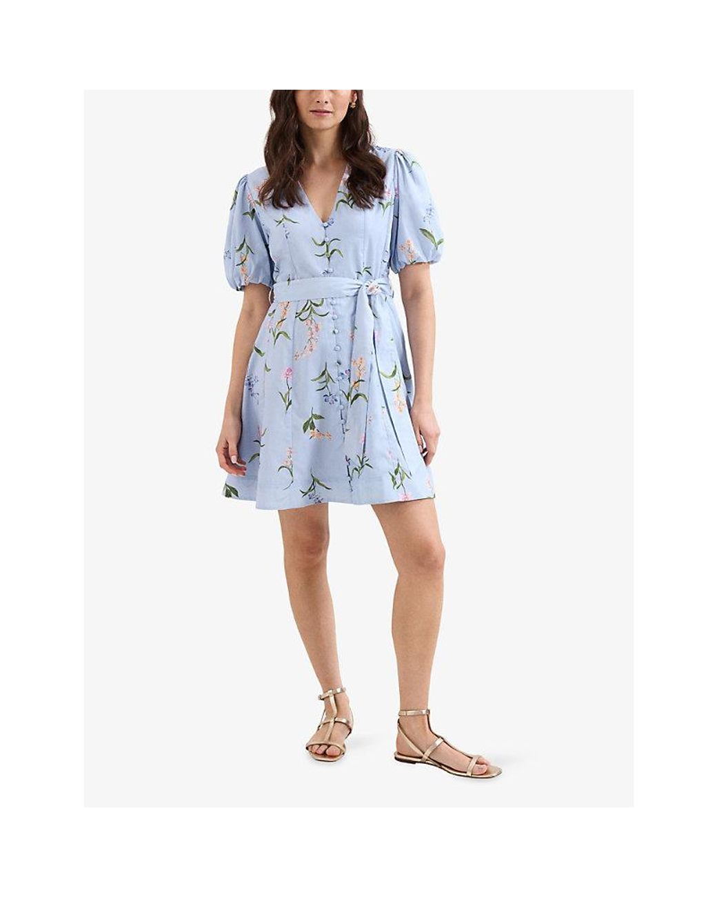 Phase Eight Blue Velma Floral-Print Cotton Mini Dress