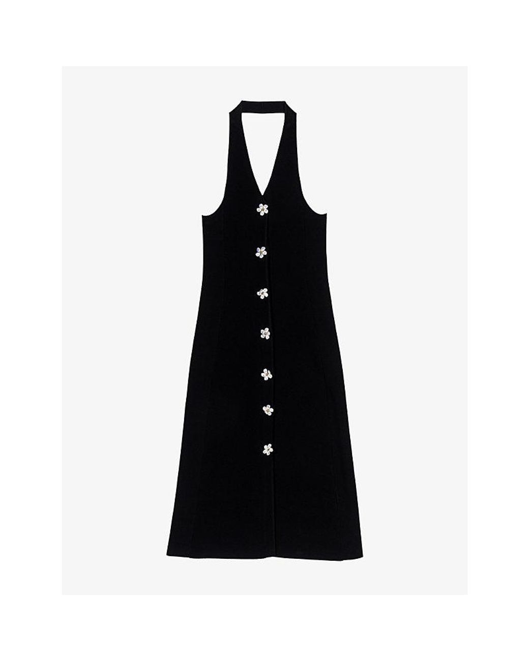 Maje Black Sleeveless Floral-Jewel Stretch-Woven Midi Dress