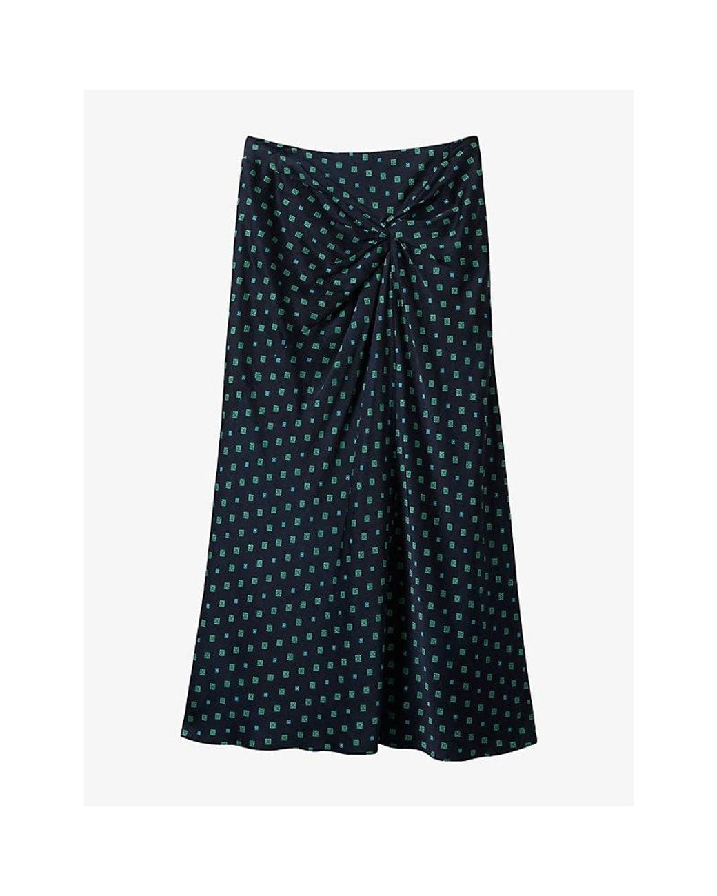 Whistles Blue Diamond Twist-Detail Woven Midi Skirt