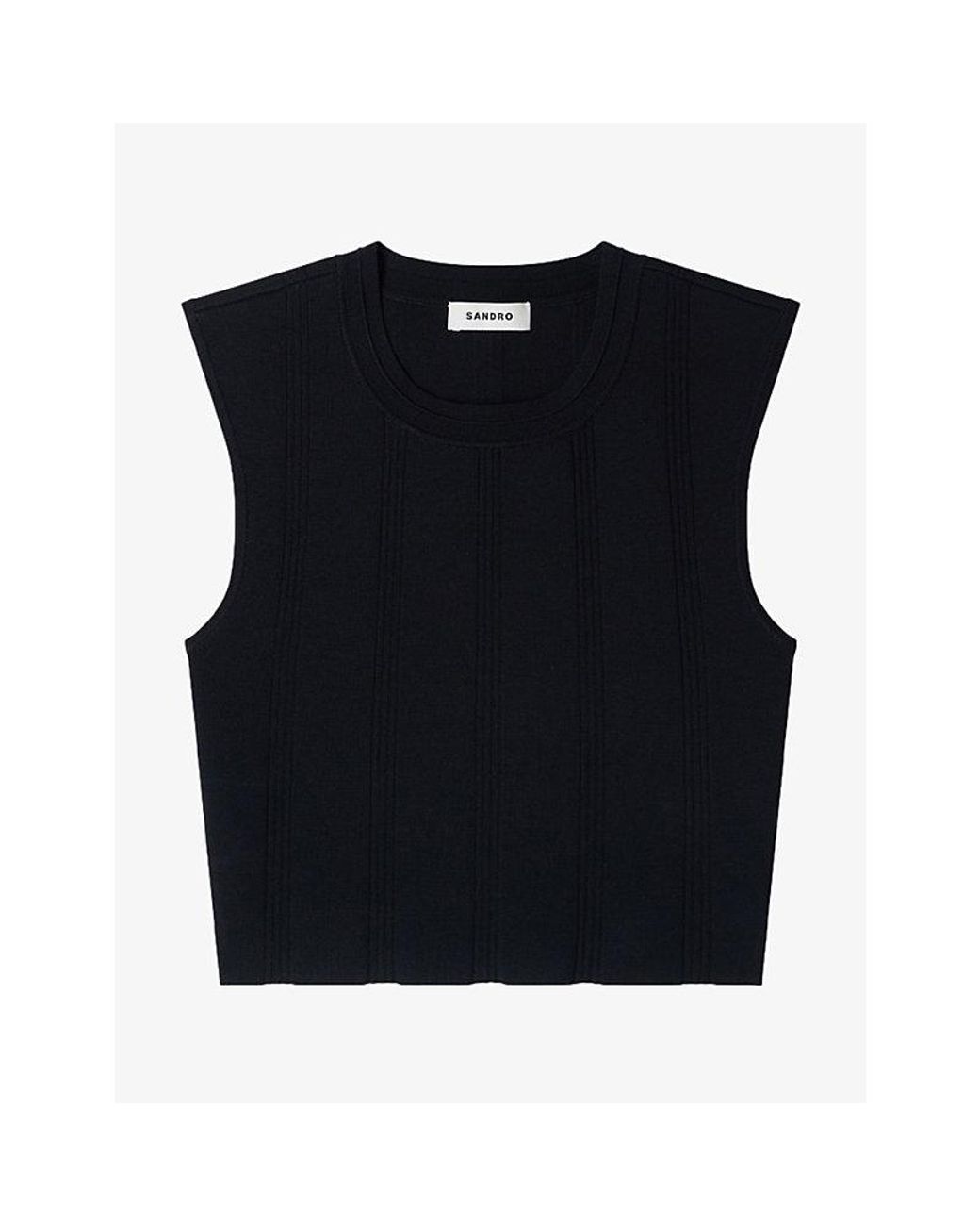 Sandro Black Cropped Ribbed Knitted Top