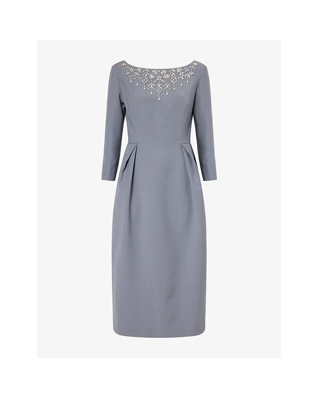 Huishan Zhang Gray Orla Embellished Wool Midi Dress