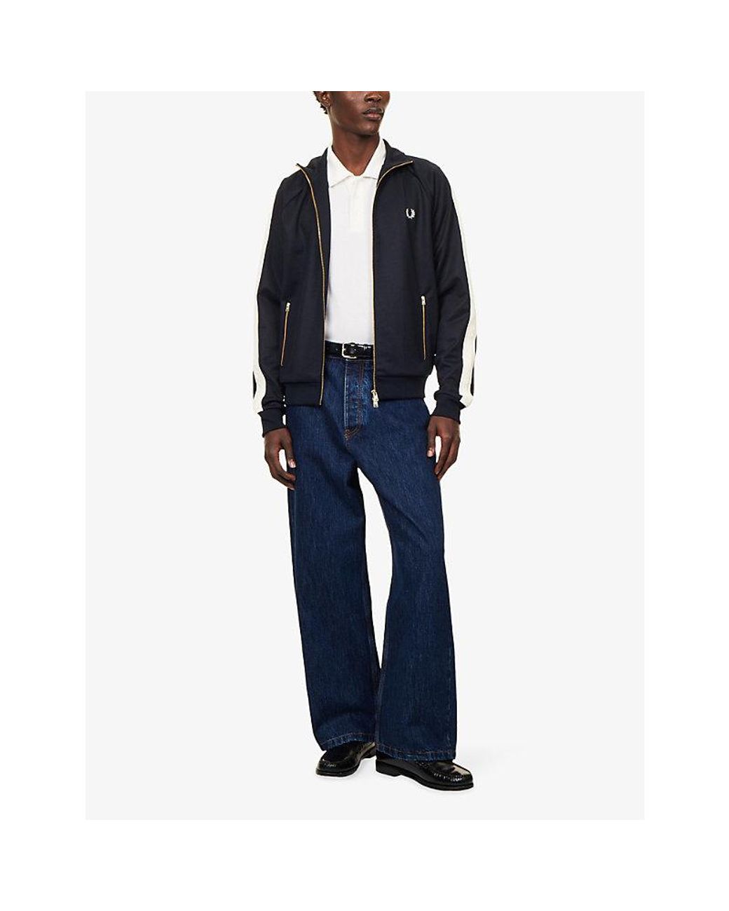 Fred Perry Blue Cable-Knit Taped Cotton-Blend Track Jacket for men