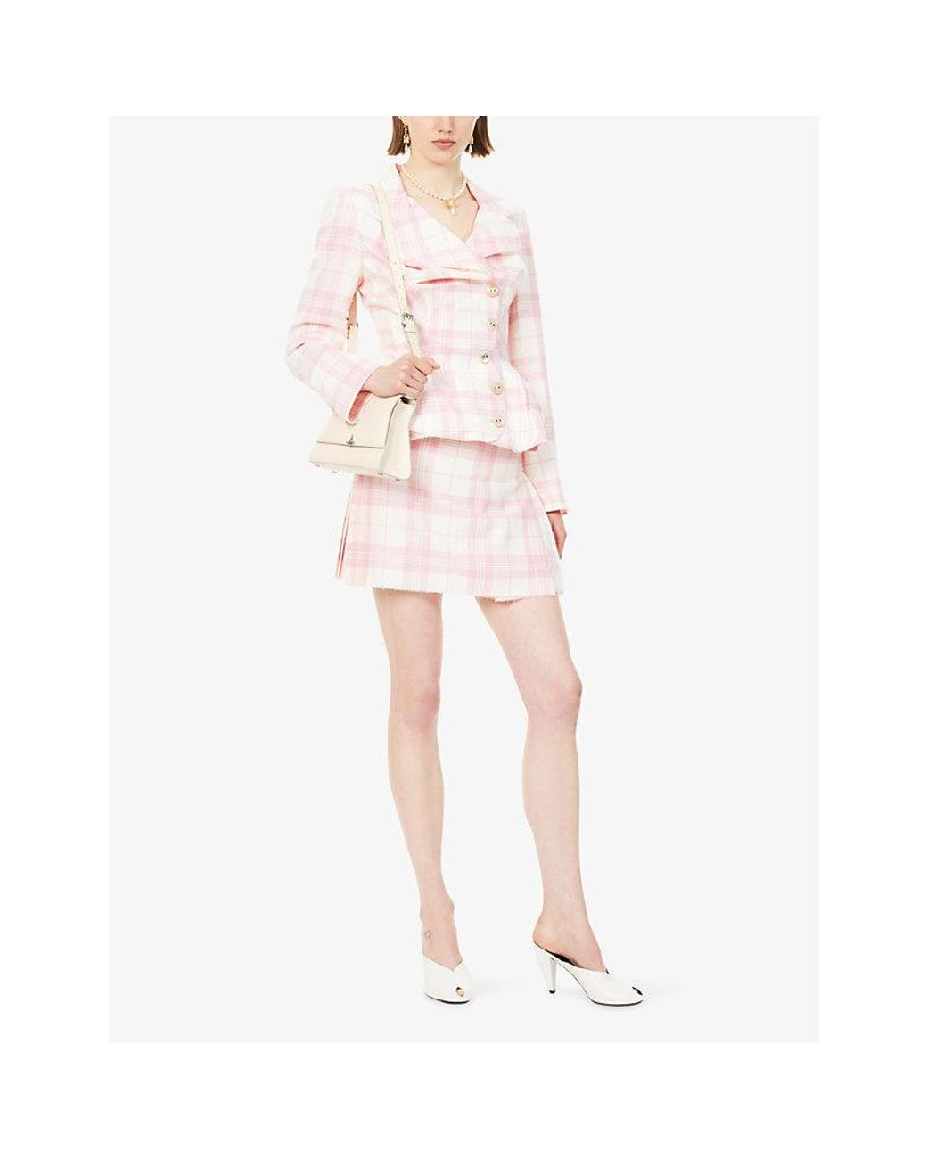 Vivienne Westwood Pink Check-Pattern Kilt Wool Mini Skirt