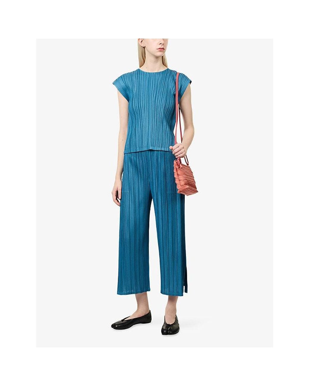 Pleats Please Issey Miyake Blue Mellow Pleats Knit Trousers
