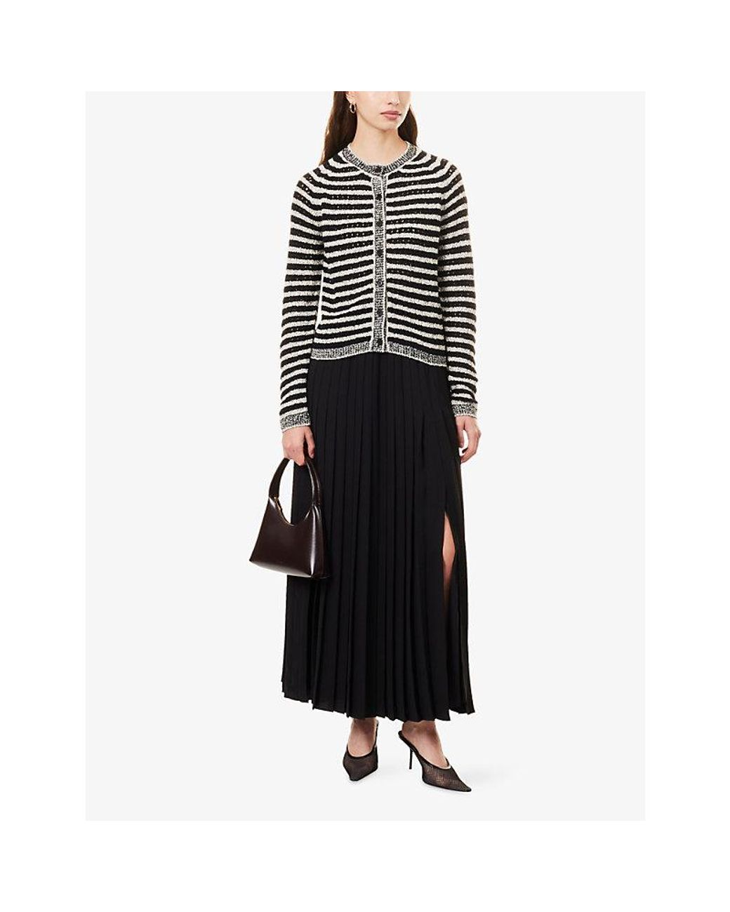 ME+EM Black Regular-Fit Striped Cotton-Blend Cardigan