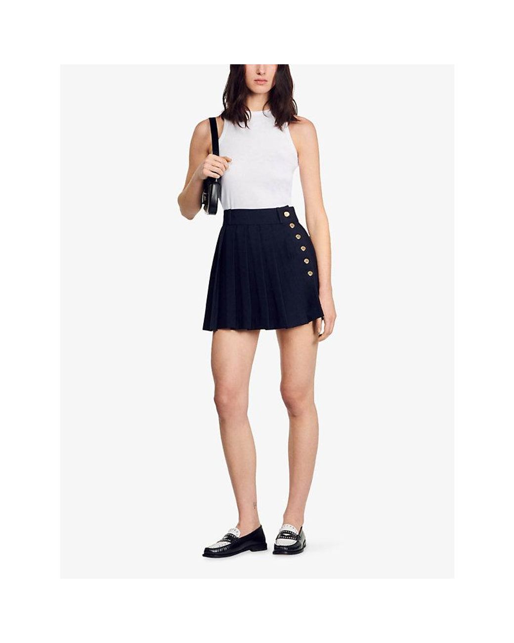 Sandro White Round-Neck Sleeveless Cotton T-Shirt