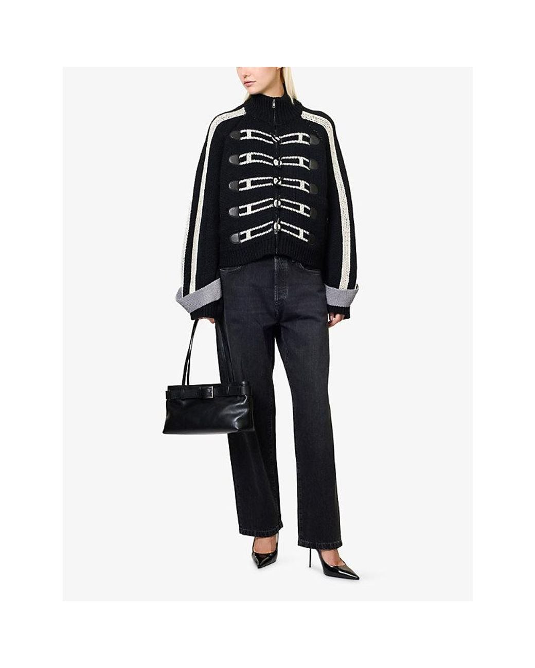 Jaded London Black Loli Toggle Knitted Bomber Jacket