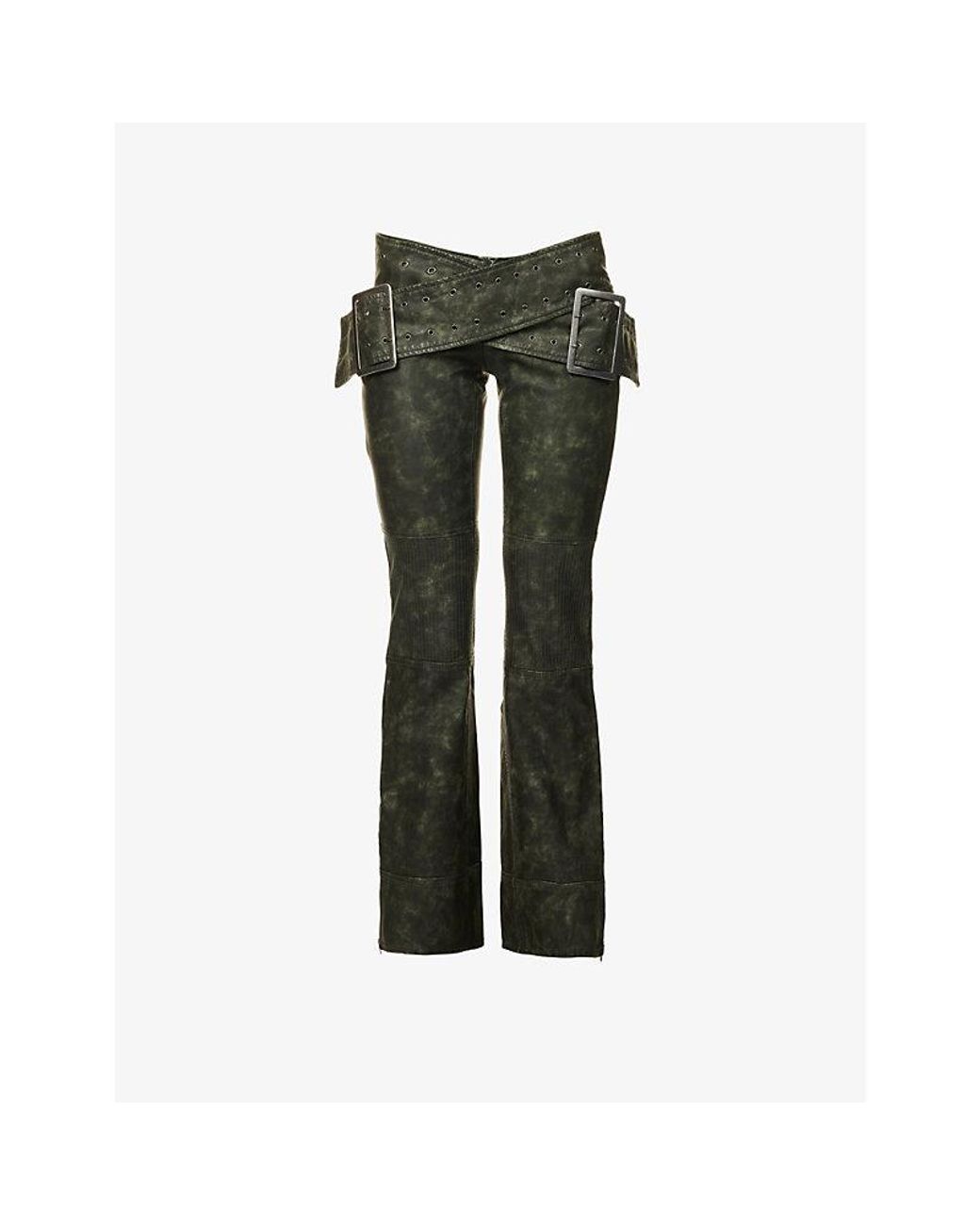 Jaded London Assassin Double-buckle Bootcut-leg Low-rise Faux-leather  Trousers in Green