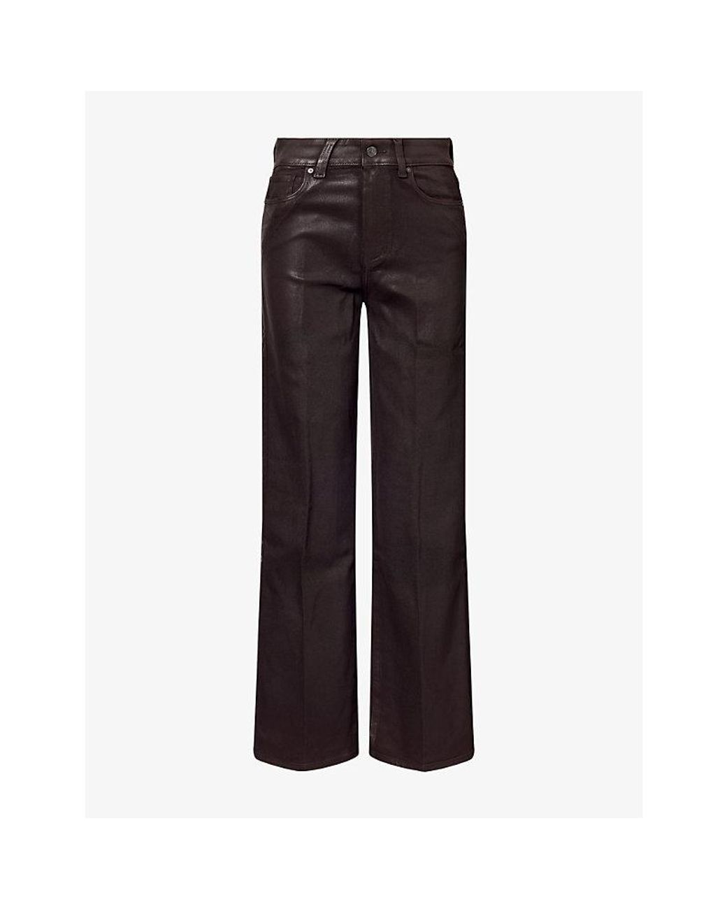 PAIGE Black Sasha 32In Wide-Leg Coated Woven Trousers