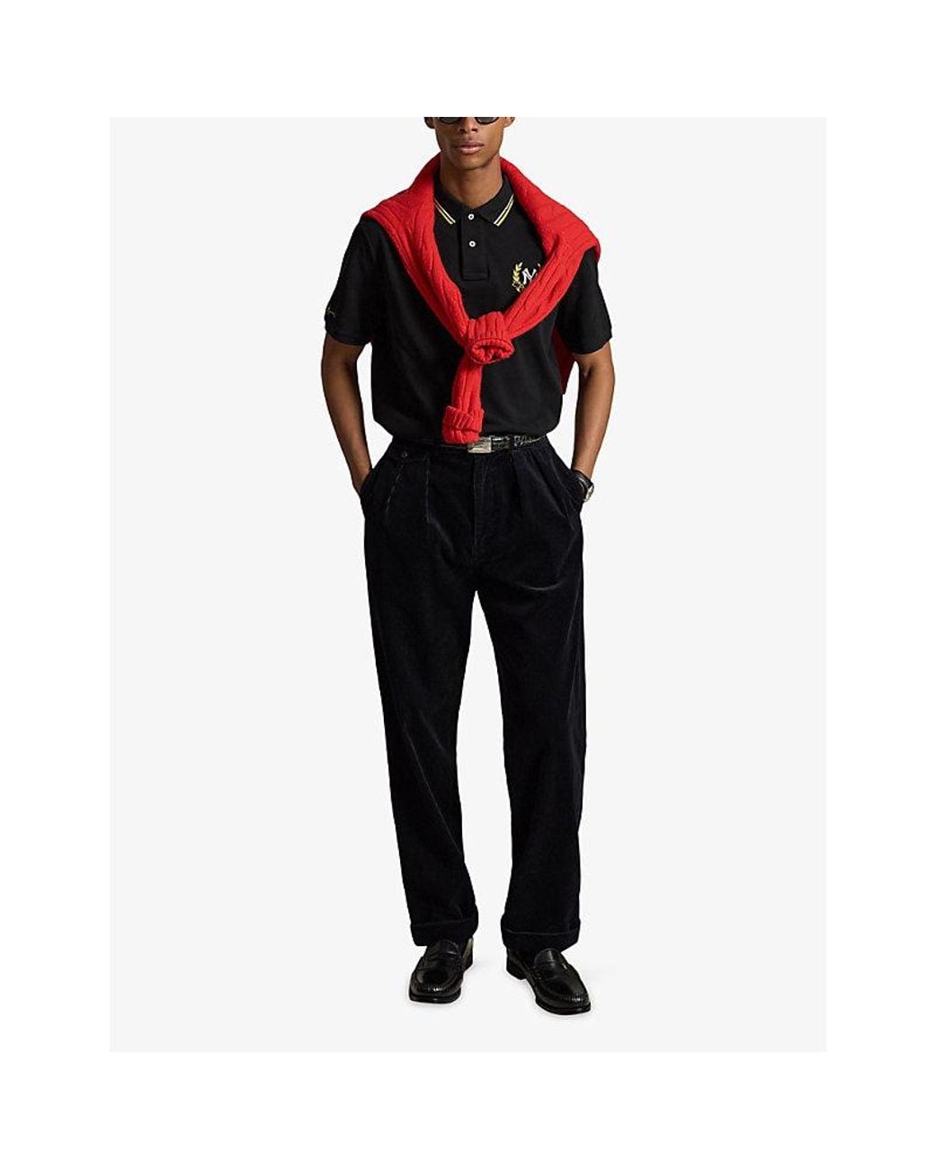 Polo Ralph Lauren Black Yankees Crest-Embroidered Cotton-Piqué Polo Shirt for men