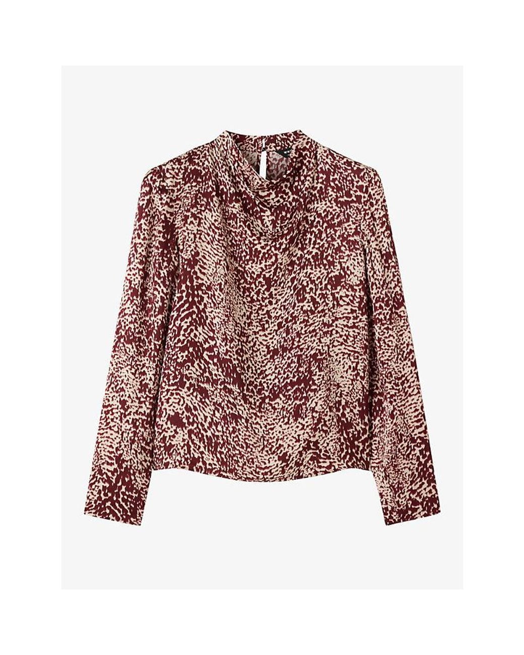 Whistles Purple Cowl-Neck Animal-Print Woven Blouse