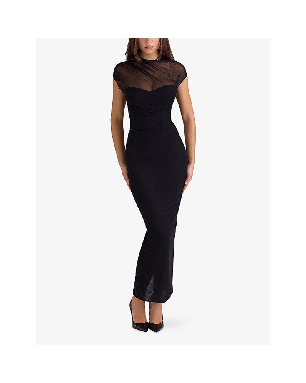 House Of Cb Orelia Draped Mesh Maxi Dress in Black | Lyst