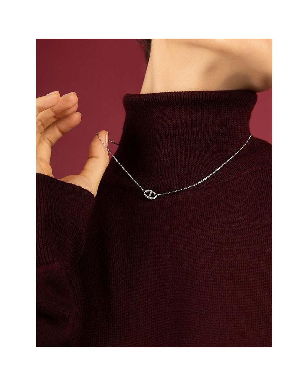 Apm Monaco White Marine Oval Rhodium Plated Alloy And Cubic Zirconia Necklace
