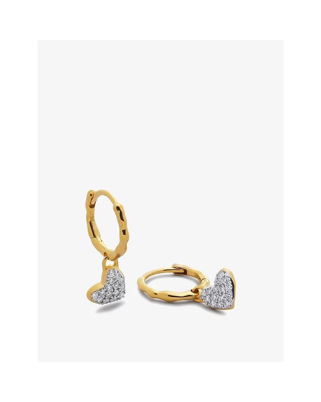 Monica Vinader Metallic Heart 18Ct-Plated Vermeil Sterling- And 1.7Ct Lab-Grown Diamond Huggie Earrings