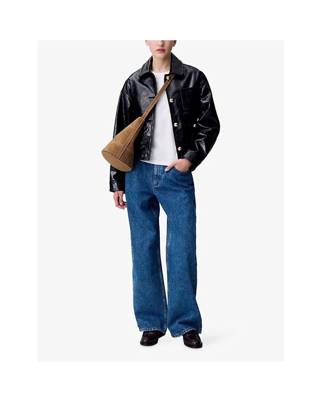 Claudie Pierlot Collared Relaxed-Fit Leather Jacket in Black | Lyst