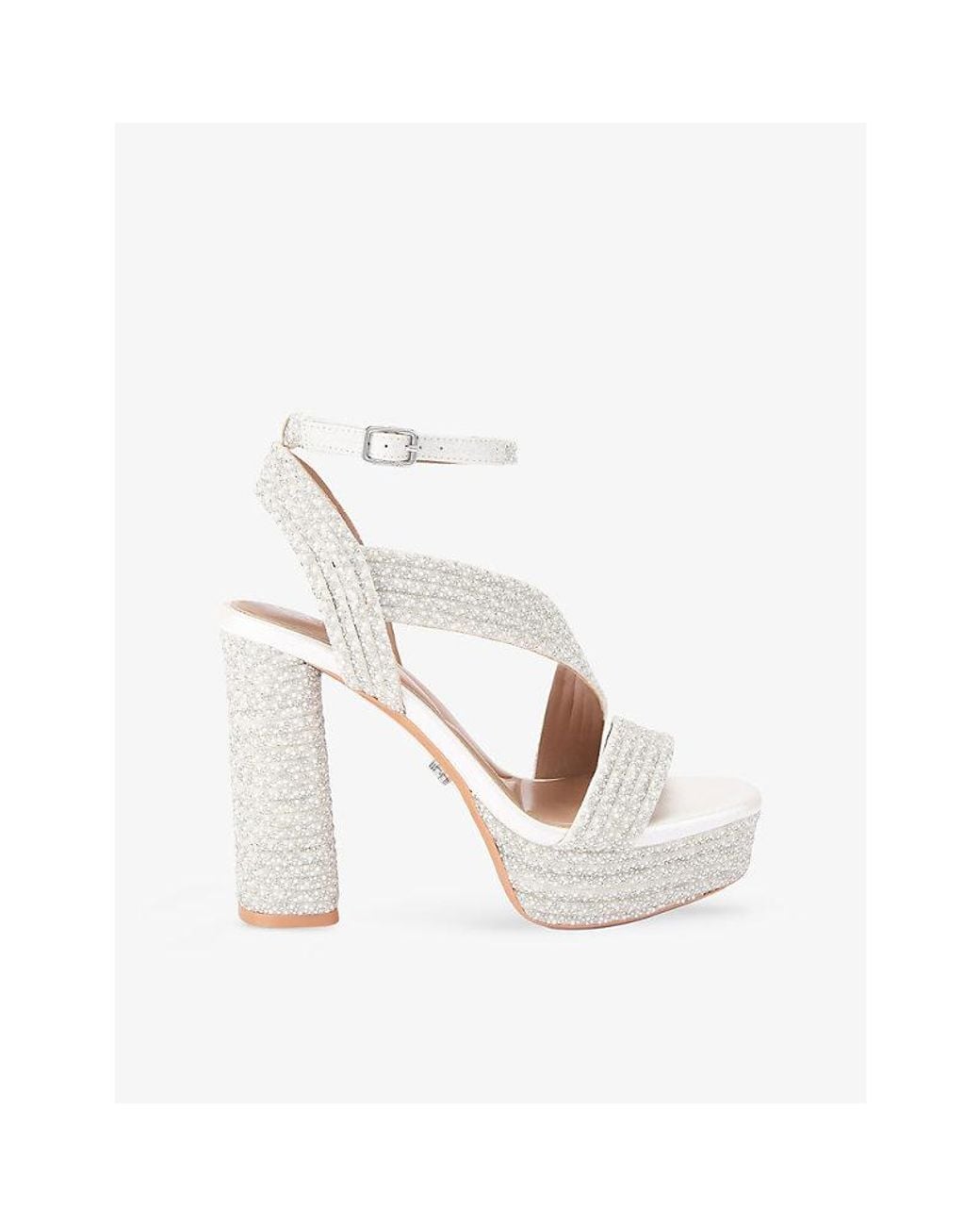 Carvela Kurt Geiger White Gala Jewel-Embellished Satin Heeled Platform Sandals