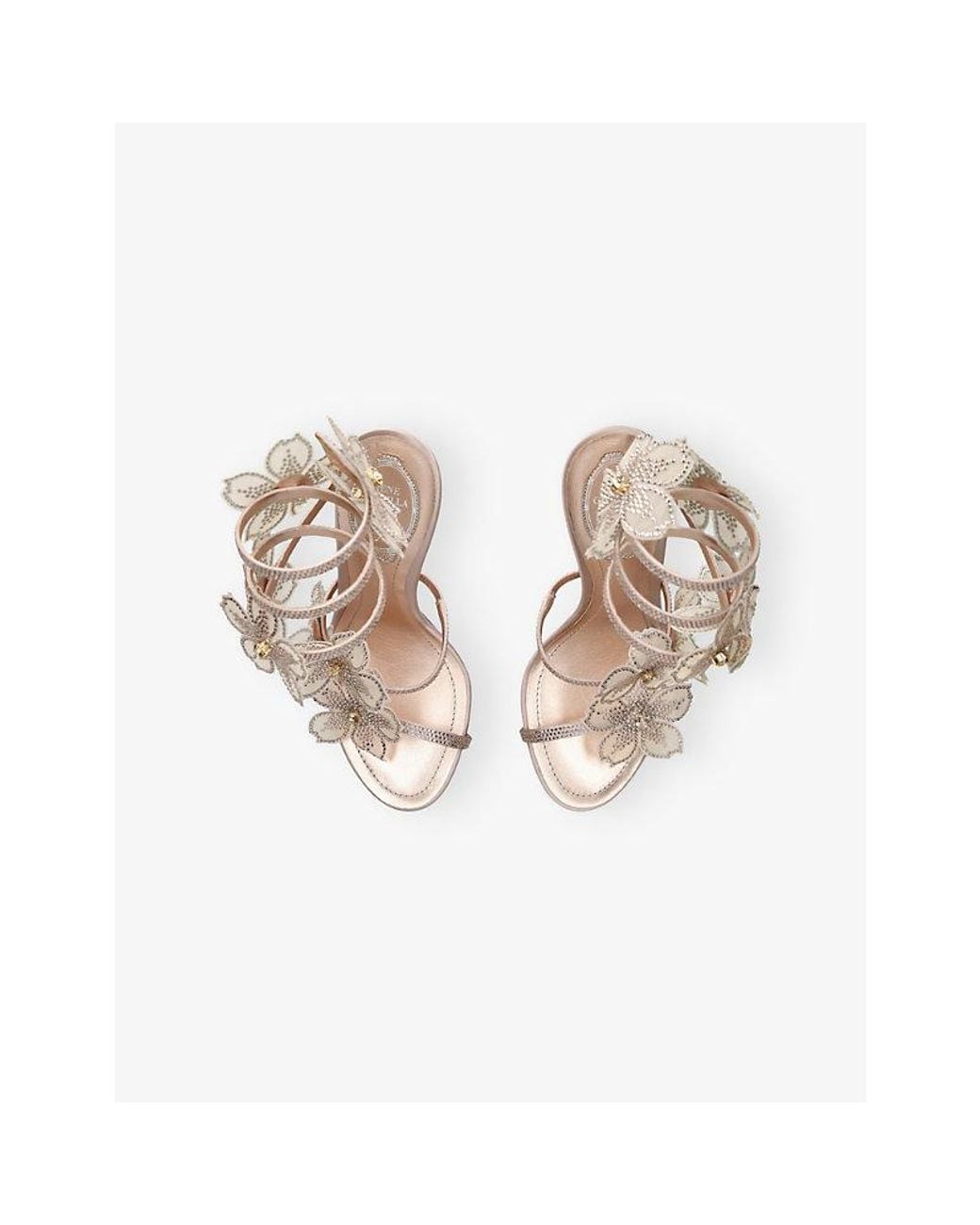 Rene Caovilla White Flower Cleo 105 Satin Heeled Sandals